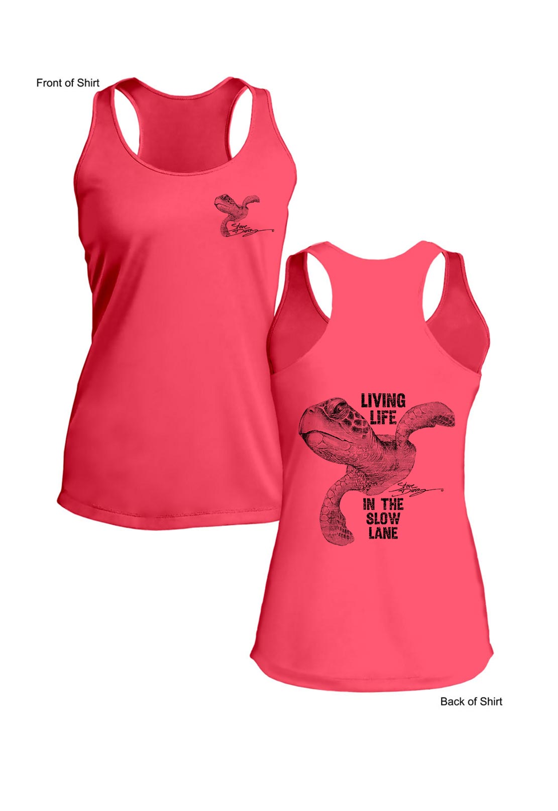 Slow Lane Turtle B&W- Ladies Racerback Tank-100% Polyester